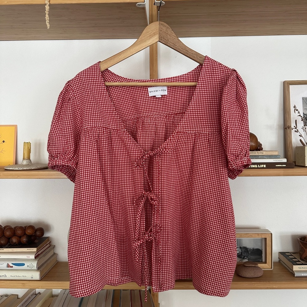 Whimsy + Row Birdie Top in Red Gingham - size small